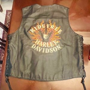 Harley Davidson RIDE FREE Flaming Eagle Leather Vest XL